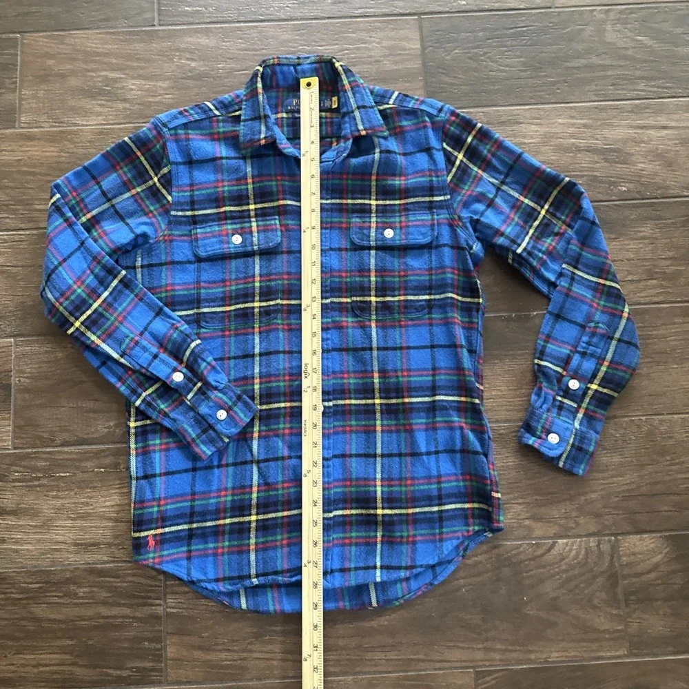 Polo Ralph Lauren Flannel Shirt Men S Blue Tartan Plaid Classic Fit Workshirt